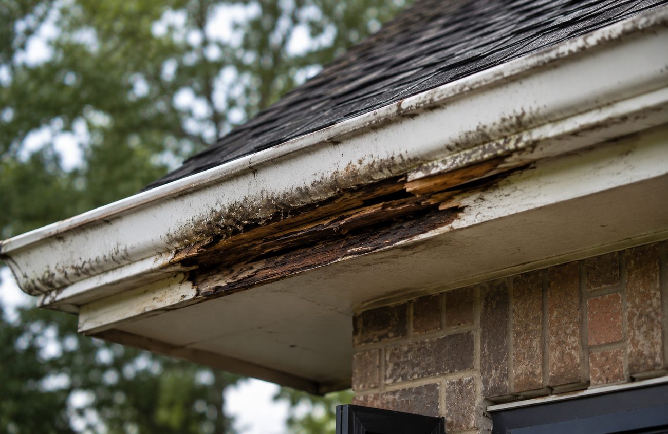 Wood rot on the roofline and fascia